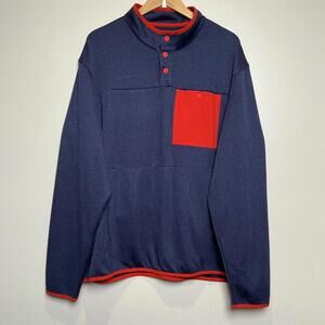 Mens Duluth Trading Co River Falls 1/4 Snap Mock Neck Pullover 2XL Navy Red‎